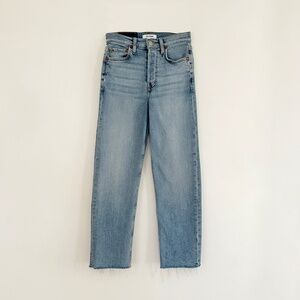 RE/DONE 70s stovepipe button fly jeans washed mid blue denim XS S 25 26 27